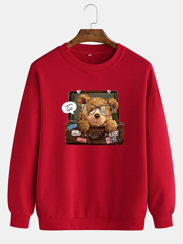 Sudaderas De Cuello Redondo Con Estampado De Oso De Dibujos Animados Para Hombre