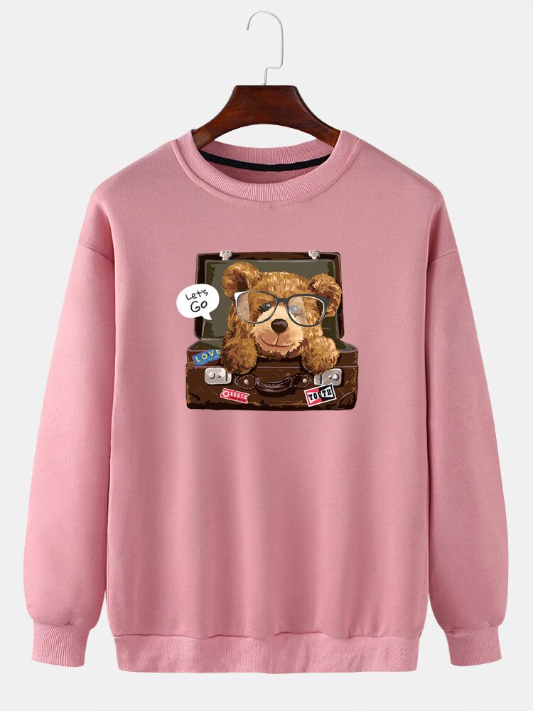 Sudaderas De Cuello Redondo Con Estampado De Oso De Dibujos Animados Para Hombre