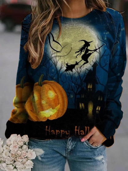 Sudaderas Holgadas Con Cuello Redondo Y Estampado De Halloween Element Para Mujer