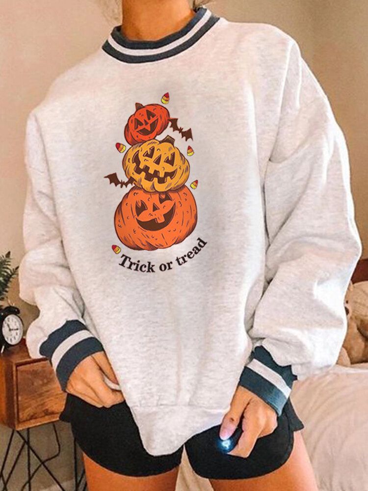 Sudaderas Holgadas De Cuello Redondo Con Estampado De Calavera De Calabaza Divertida De Halloween Para Mujer