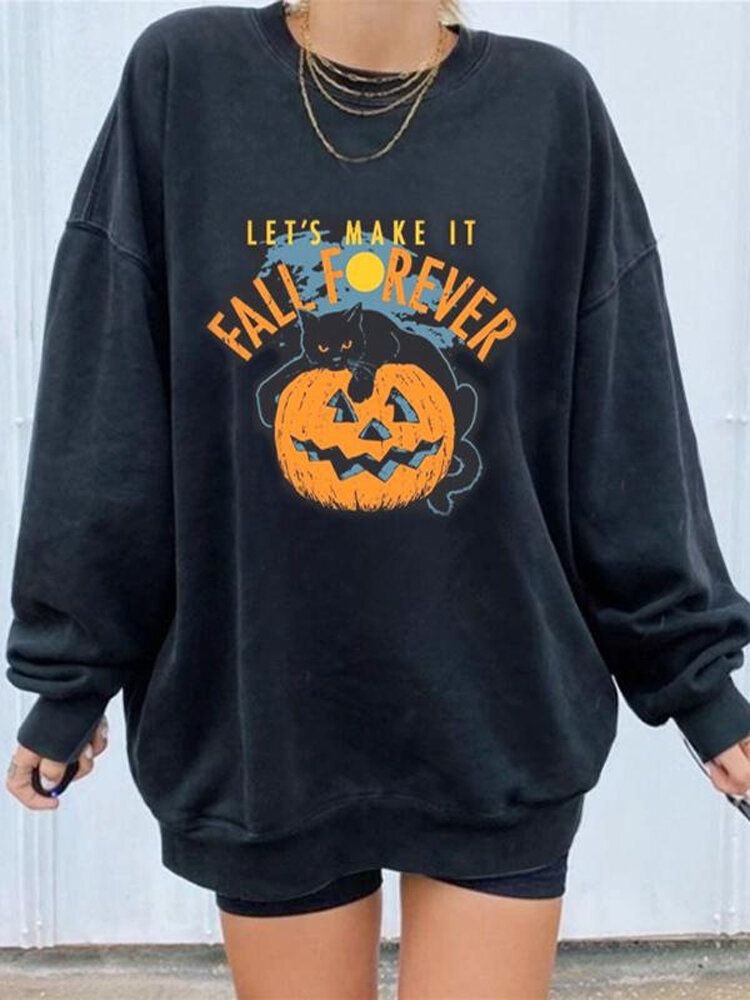 Sudaderas Holgadas De Cuello Redondo Con Estampado De Calavera De Calabaza Divertida De Halloween Para Mujer