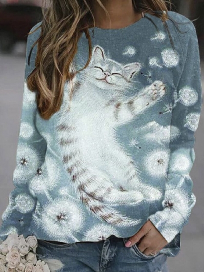 Sudaderas Lindas Con Estampado De Gato De Dibujos Animados Para Mujer