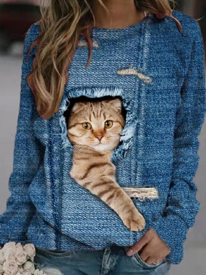 Sudaderas Lindas De Manga Larga Con Estampado De Gato 3d De Diseño Para Mujer