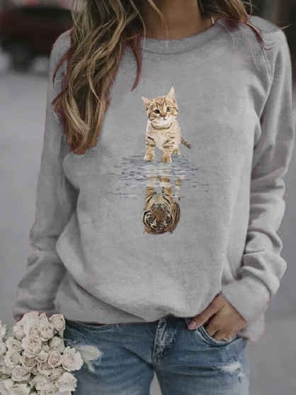 Sudaderas Lindas De Manga Larga Con Estampado De Gato Animal De Dibujos Animados Para Mujer