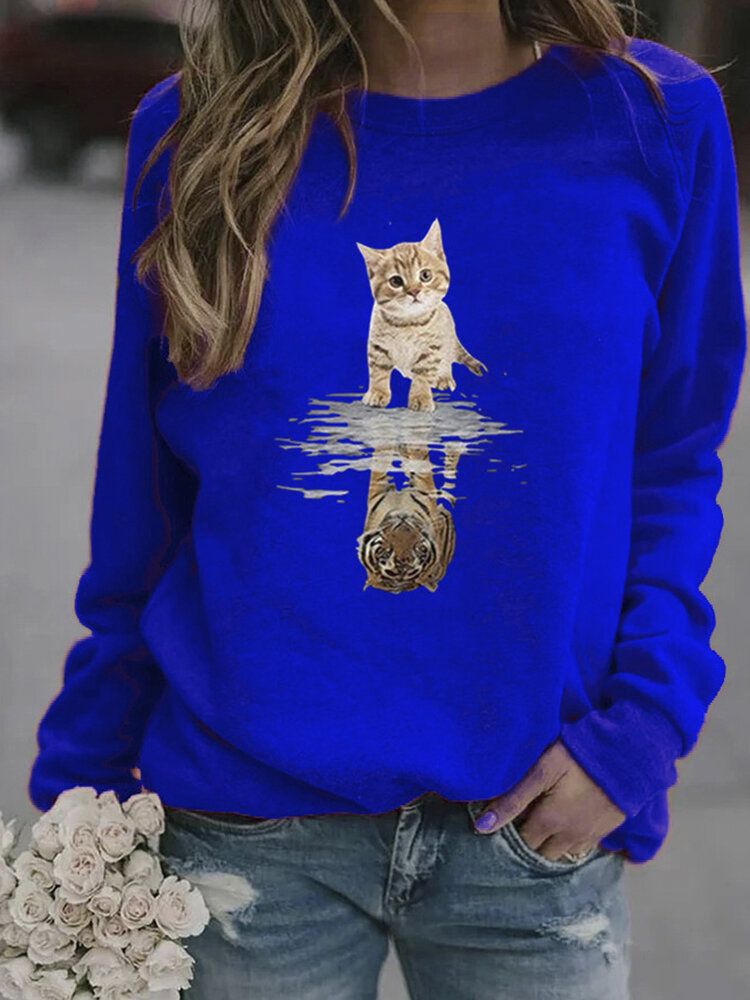 Sudaderas Lindas De Manga Larga Con Estampado De Gato Animal De Dibujos Animados Para Mujer