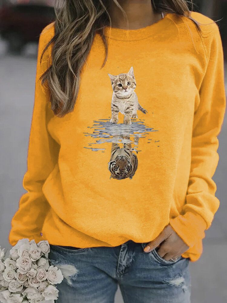 Sudaderas Lindas De Manga Larga Con Estampado De Gato Animal De Dibujos Animados Para Mujer