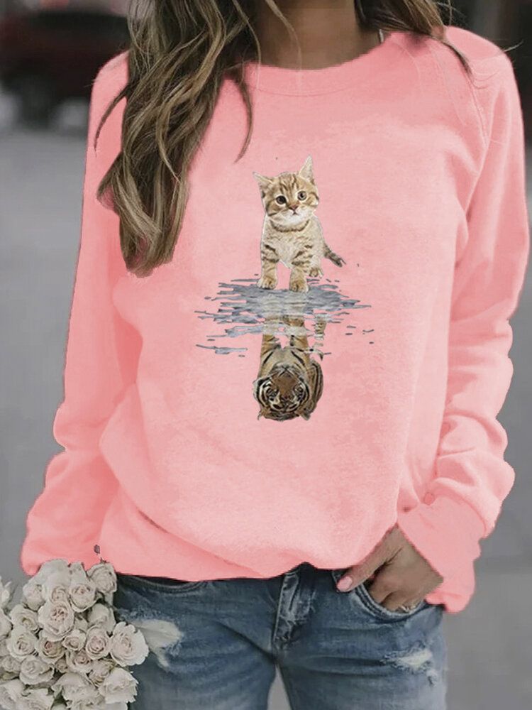 Sudaderas Lindas De Manga Larga Con Estampado De Gato Animal De Dibujos Animados Para Mujer