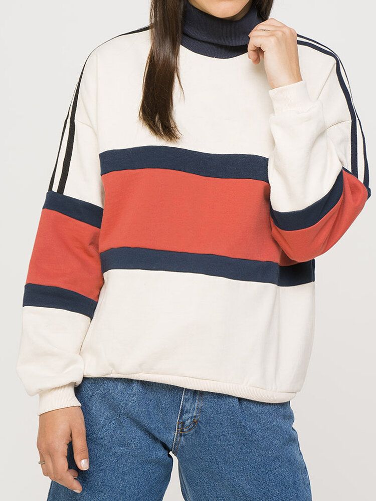 Sudaderas De Manga Larga Con Cuello Alto Y Color Patchwork Para Mujer