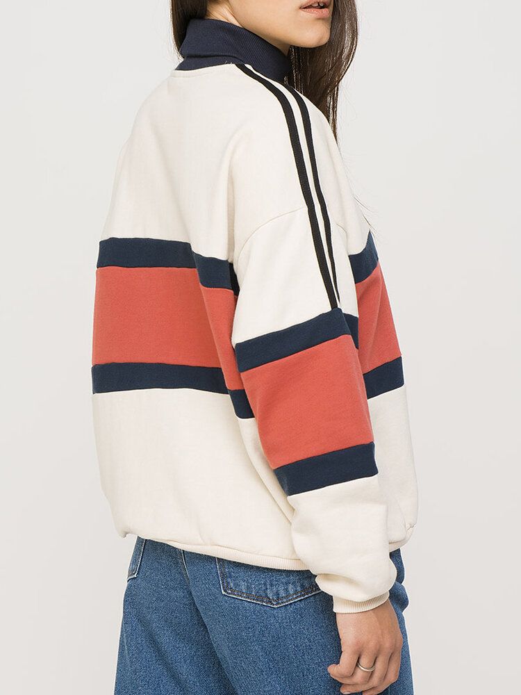 Sudaderas De Manga Larga Con Cuello Alto Y Color Patchwork Para Mujer