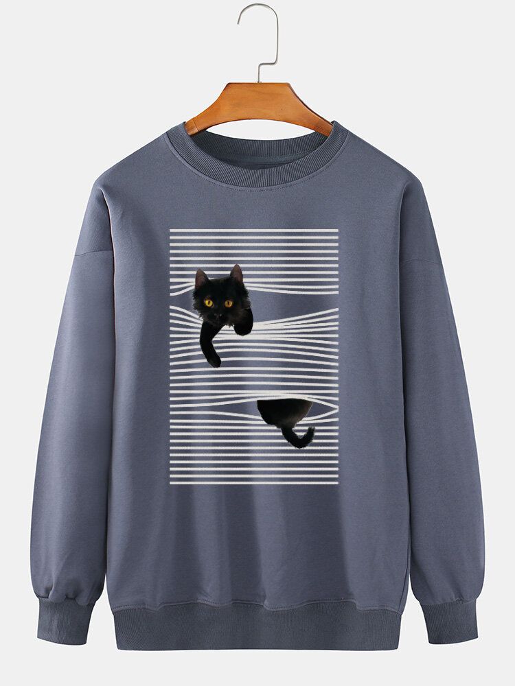 Sudaderas De Manga Larga Con Estampado De Gato De Dibujos Animados Y 100% Algodón Para Hombre