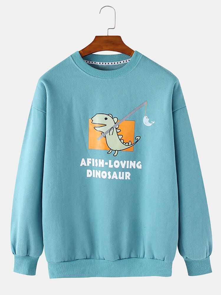 Sudaderas De Manga Larga Con Estampado De Letras Con Gráficos De Dinosaurios De Dibujos Animados Para Hombre