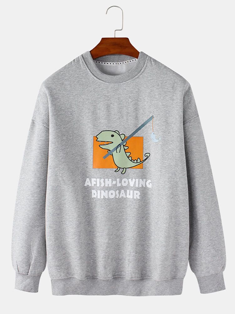 Sudaderas De Manga Larga Con Estampado De Letras Con Gráficos De Dinosaurios De Dibujos Animados Para Hombre