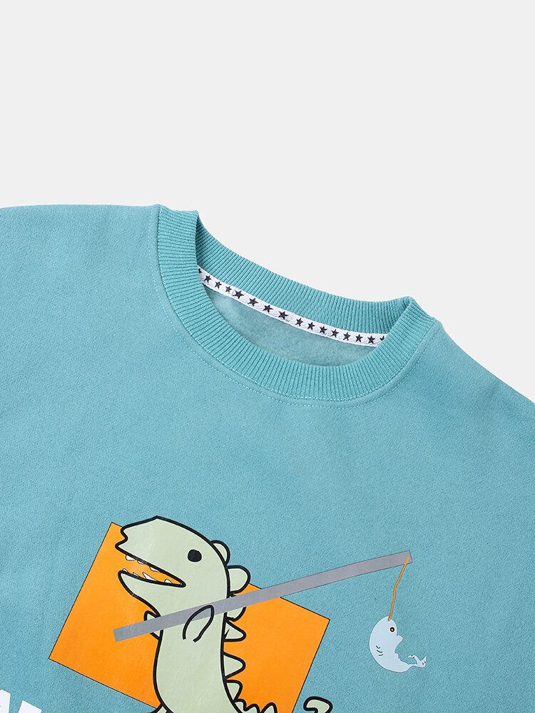 Sudaderas De Manga Larga Con Estampado De Letras Con Gráficos De Dinosaurios De Dibujos Animados Para Hombre