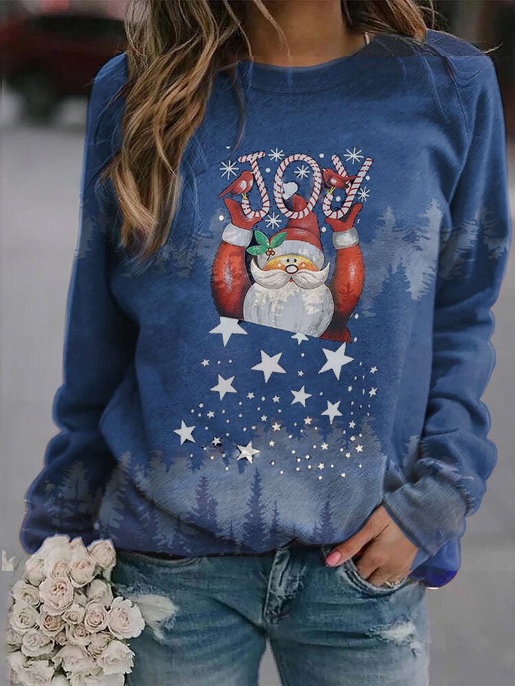 Sudaderas De Manga Larga Con Estampado De Letras Y Papá Noel De Navidad Para Mujer