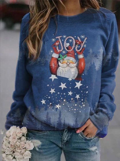 Sudaderas De Manga Larga Con Estampado De Letras Y Papá Noel De Navidad Para Mujer