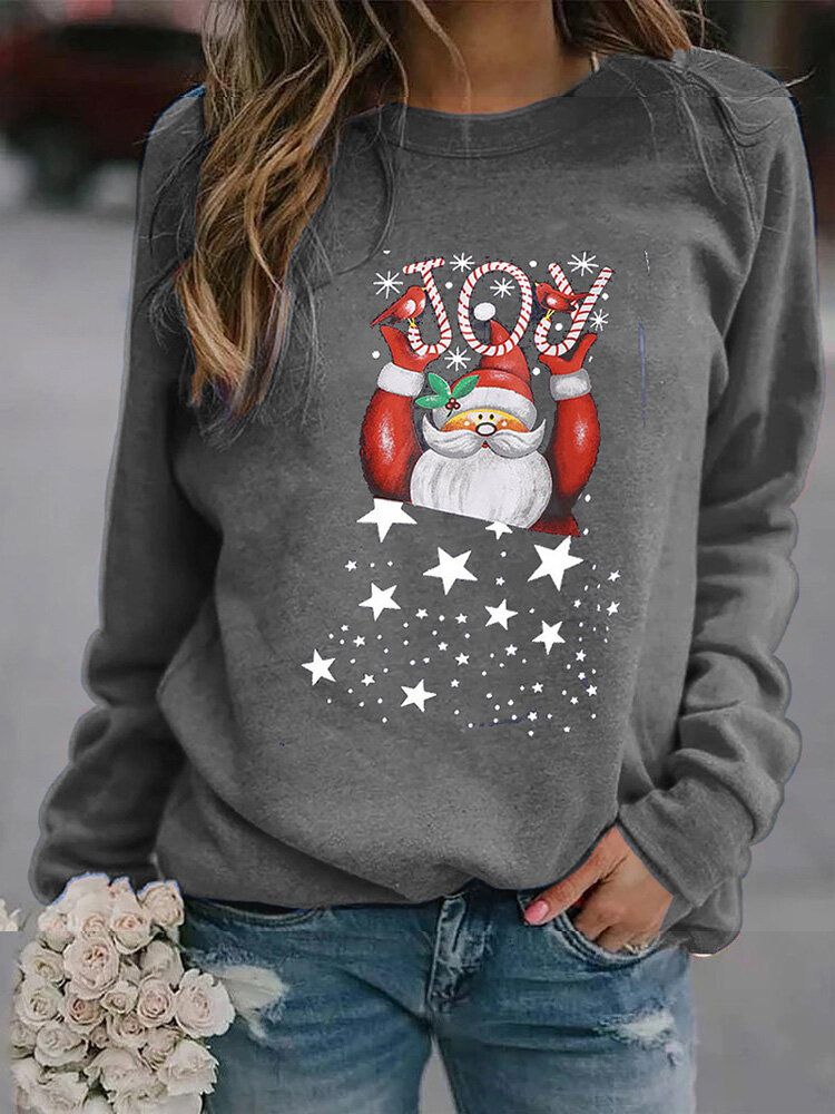 Sudaderas De Manga Larga Con Estampado De Letras Y Papá Noel De Navidad Para Mujer