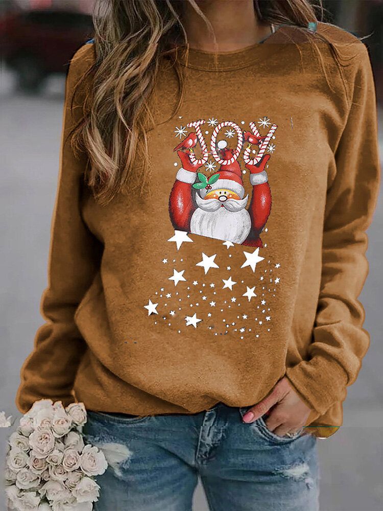 Sudaderas De Manga Larga Con Estampado De Letras Y Papá Noel De Navidad Para Mujer