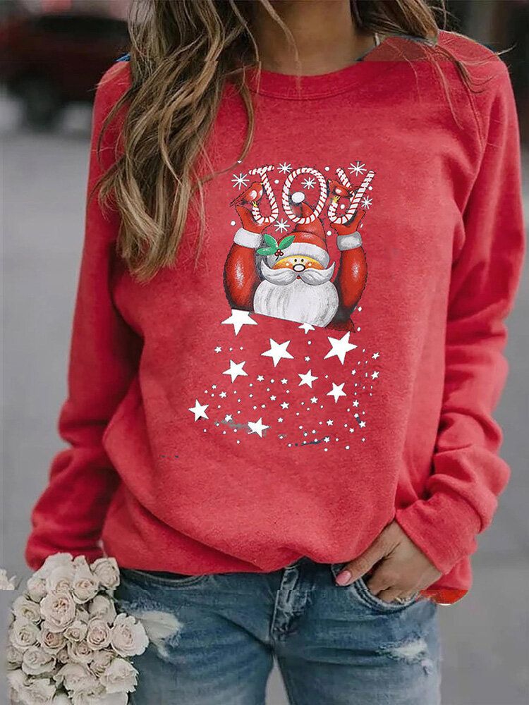 Sudaderas De Manga Larga Con Estampado De Letras Y Papá Noel De Navidad Para Mujer