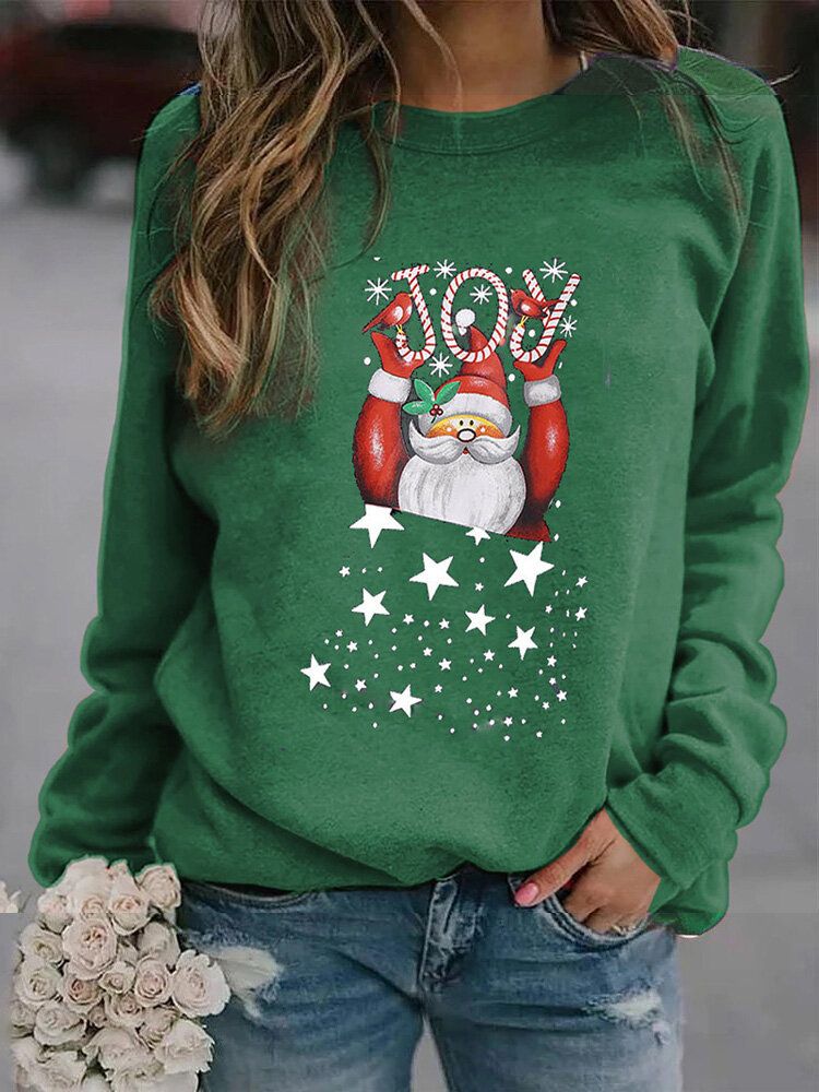 Sudaderas De Manga Larga Con Estampado De Letras Y Papá Noel De Navidad Para Mujer