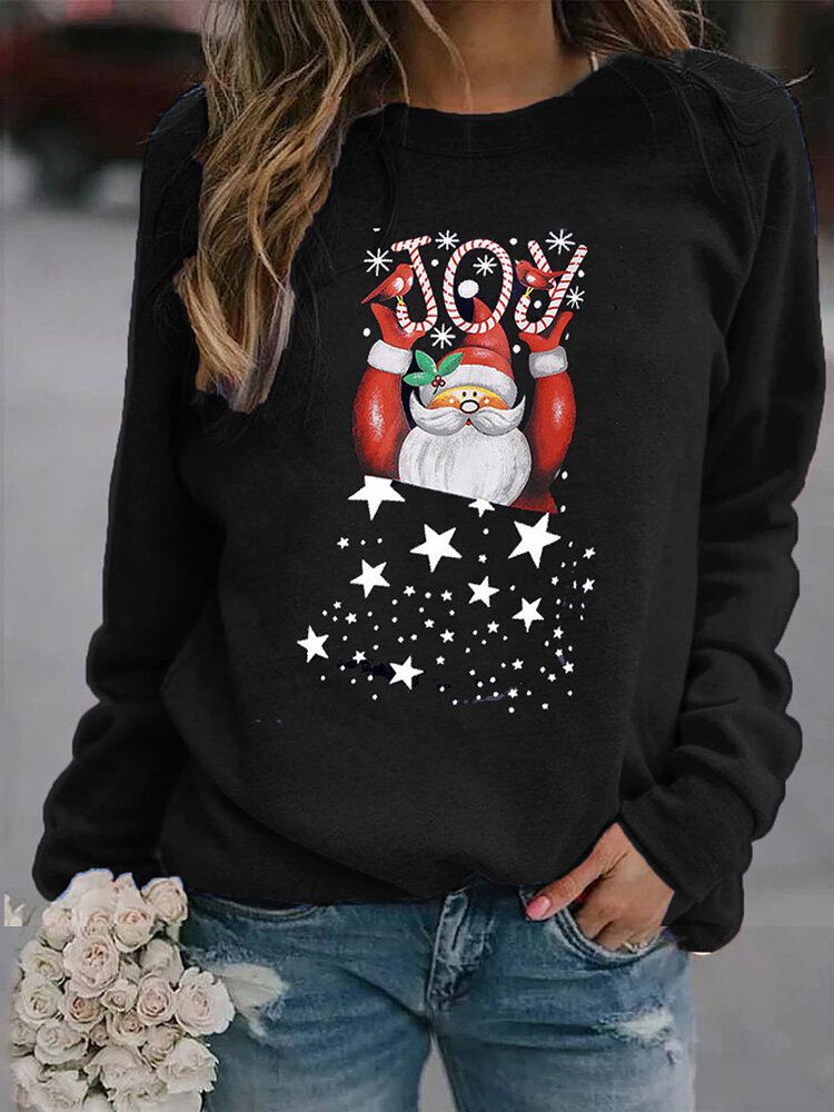 Sudaderas De Manga Larga Con Estampado De Letras Y Papá Noel De Navidad Para Mujer