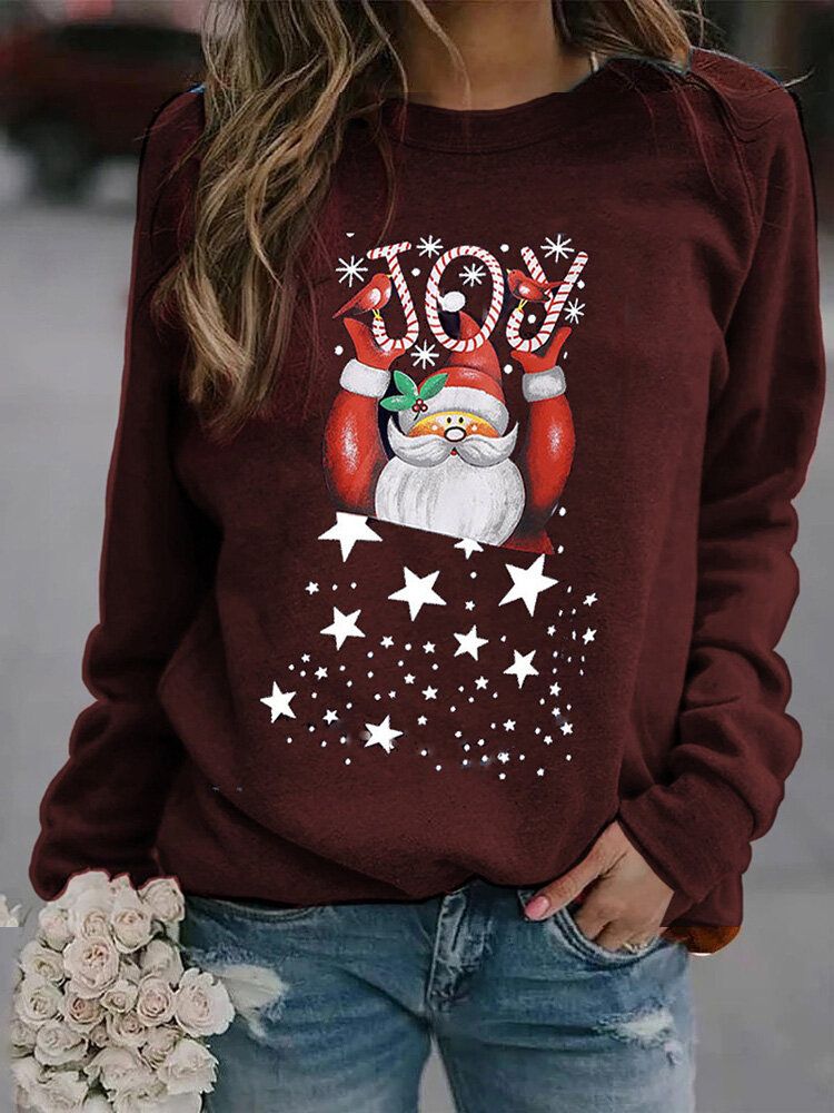 Sudaderas De Manga Larga Con Estampado De Letras Y Papá Noel De Navidad Para Mujer