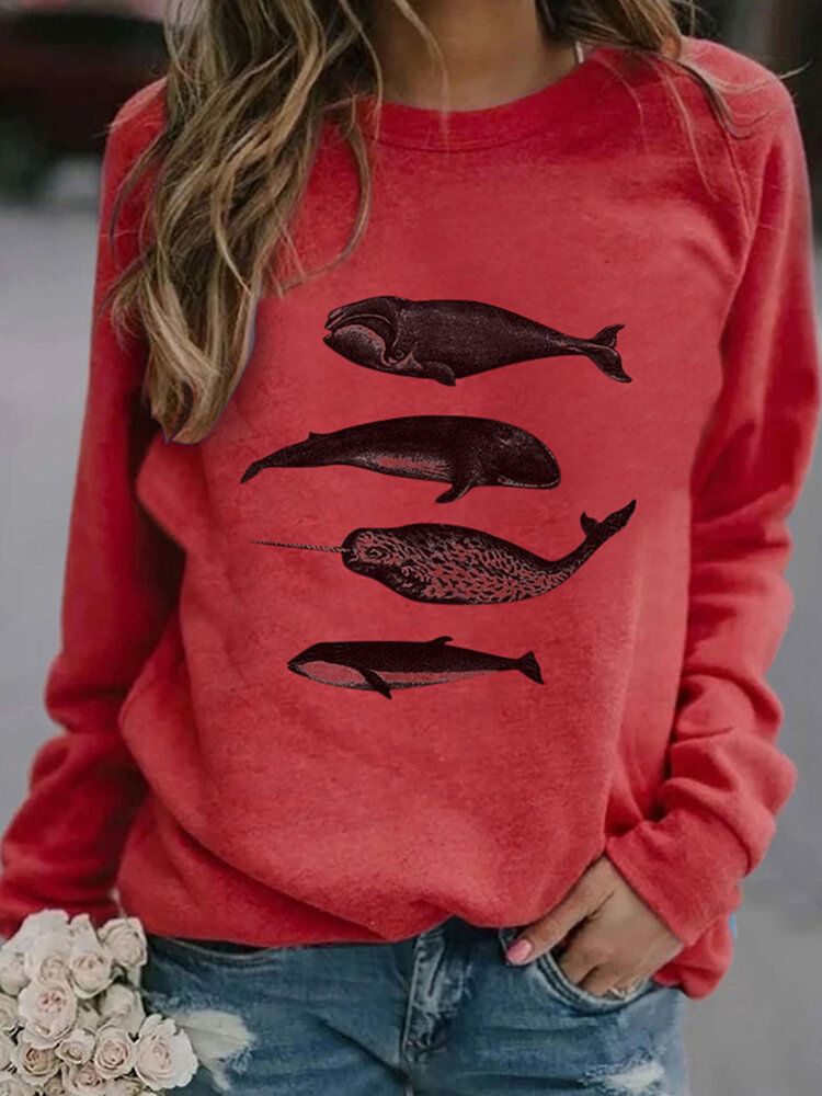 Sudaderas De Manga Raglán Informales Con Cuello Redondo Y Estampado De Peces Para Mujer