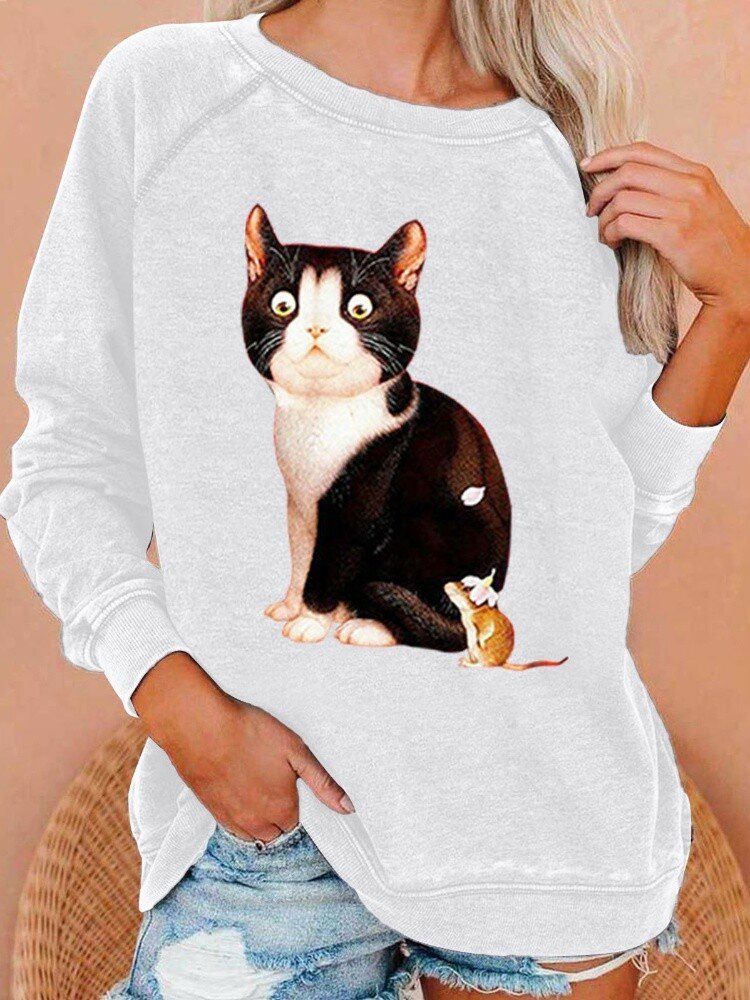 Sudaderas De Manga Raglán Informales Con Cuello Redondo Y Gráficos De Gatos Lindos Para Mujer