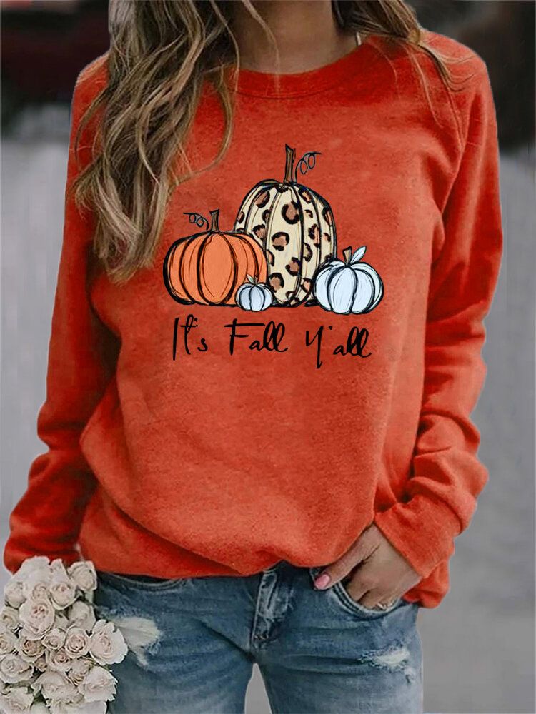 Sudaderas De Manga Raglán Sueltas Con Cuello Redondo Y Estampado De Calabaza De Halloween Para Mujer