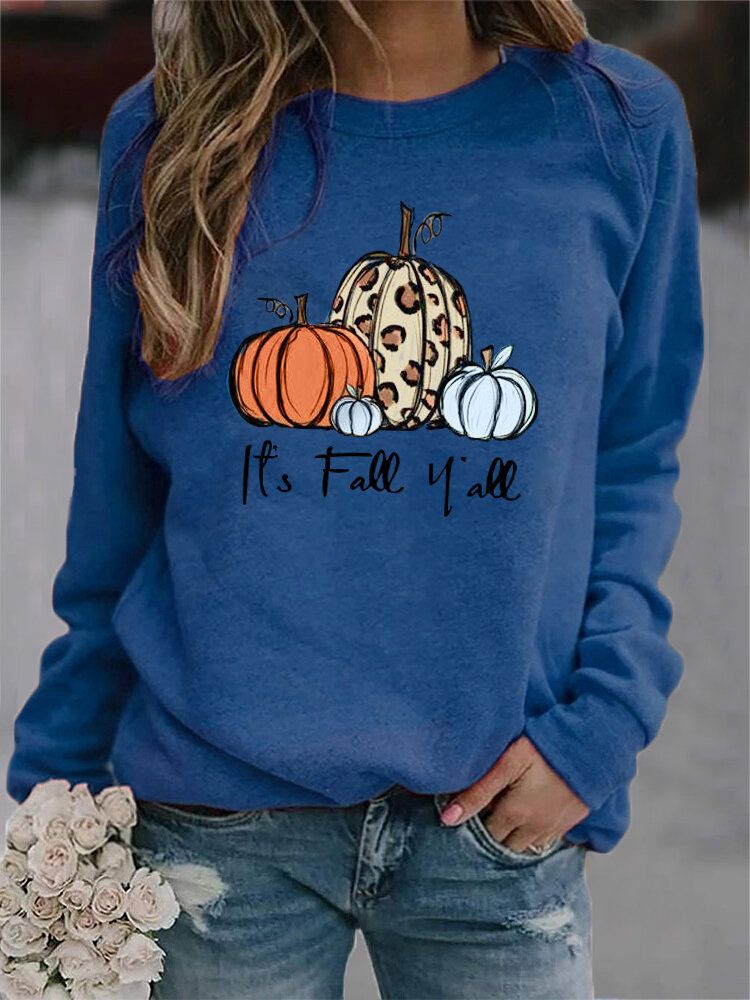 Sudaderas De Manga Raglán Sueltas Con Cuello Redondo Y Estampado De Calabaza De Halloween Para Mujer