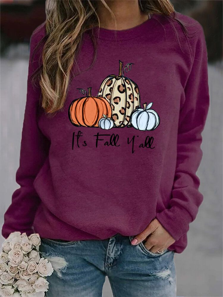 Sudaderas De Manga Raglán Sueltas Con Cuello Redondo Y Estampado De Calabaza De Halloween Para Mujer