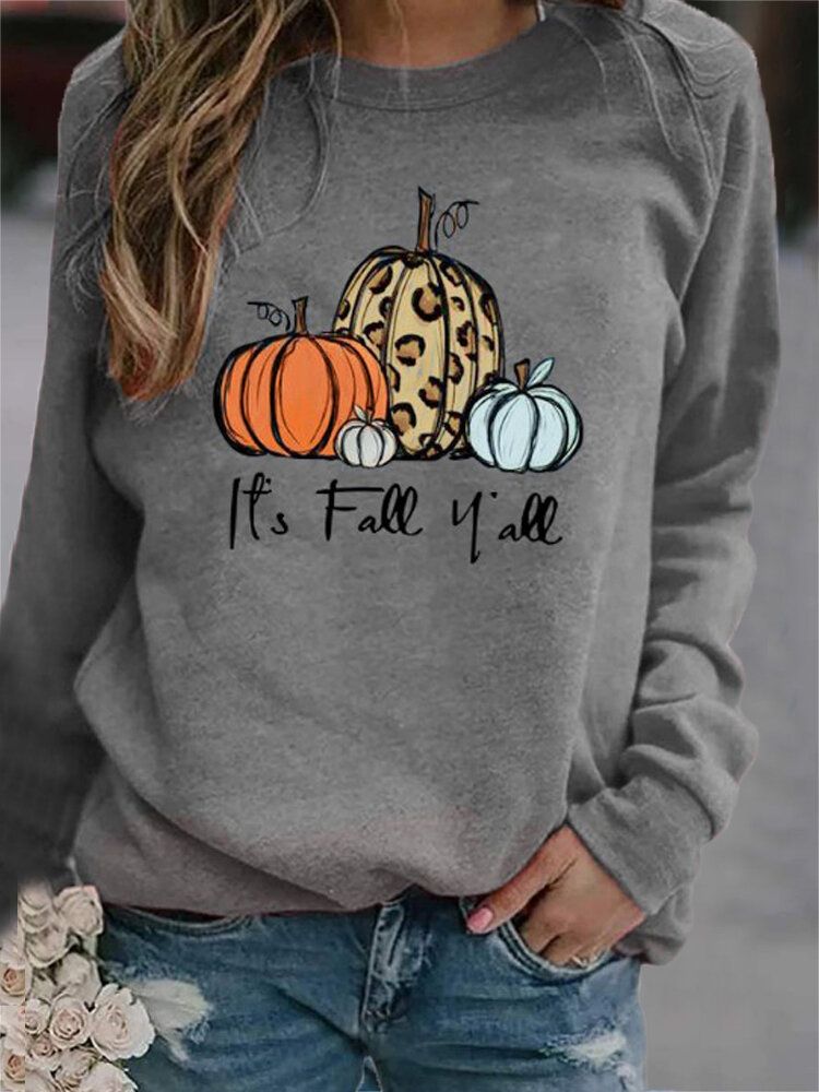 Sudaderas De Manga Raglán Sueltas Con Cuello Redondo Y Estampado De Calabaza De Halloween Para Mujer