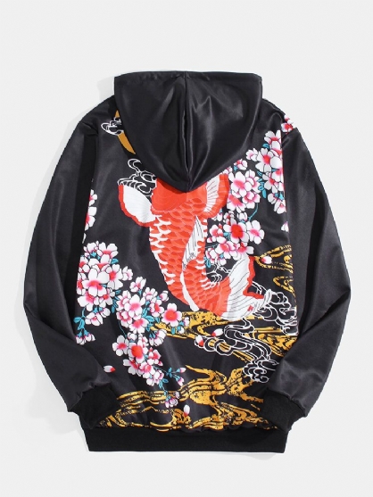 Sudaderas Orientales De Manga Larga Con Estampado Floral Y Carpa De Dibujos Animados Para Hombre