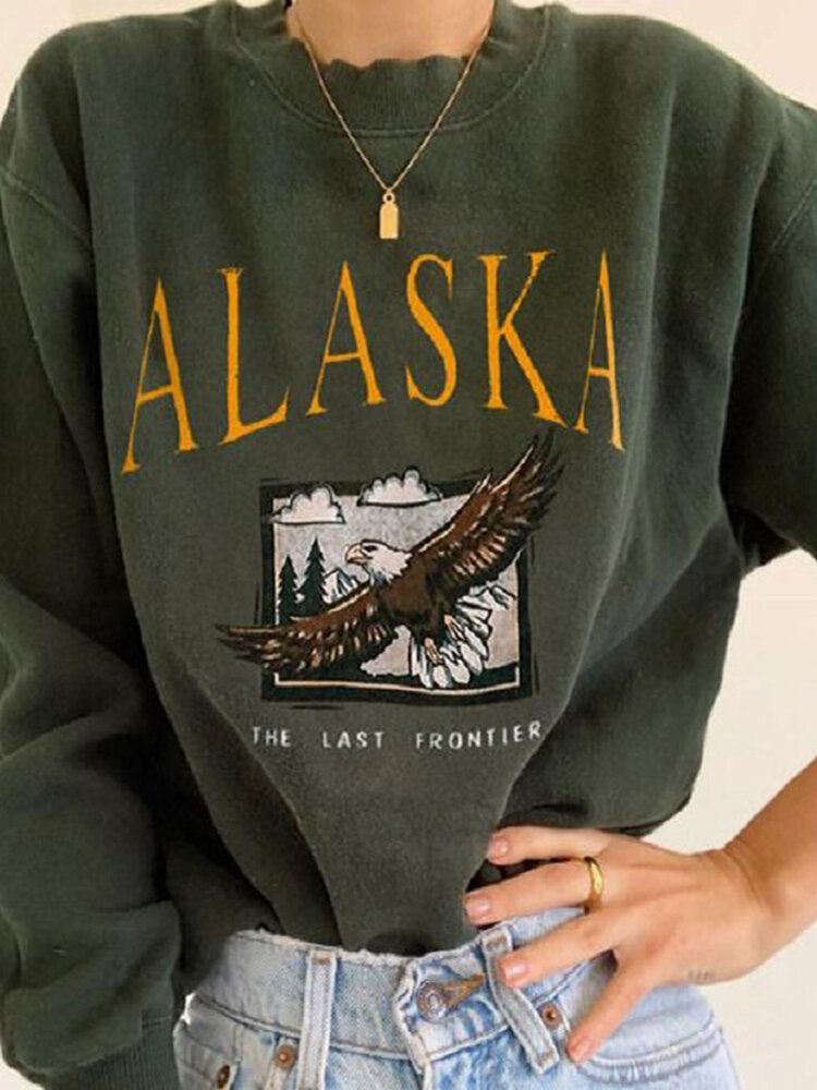 Sudaderas Sencillas Con Cuello Redondo Y Hombros Caídos Con Estampado Animal Y Letras Para Mujer