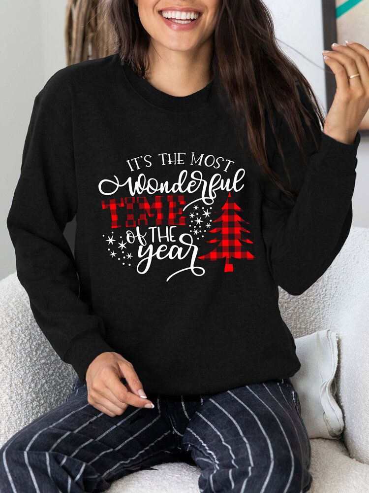 Sudaderas Sueltas Con Cuello En O Con Estampado De Letras Navideñas Para Mujer