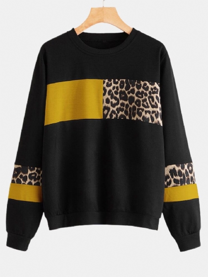 Sudaderas Sueltas De Manga Larga Con Bloque De Color De Leopardo Para Mujer