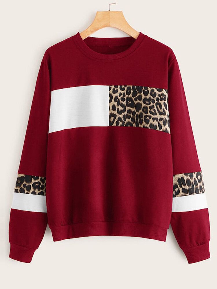 Sudaderas Sueltas De Manga Larga Con Bloque De Color De Leopardo Para Mujer