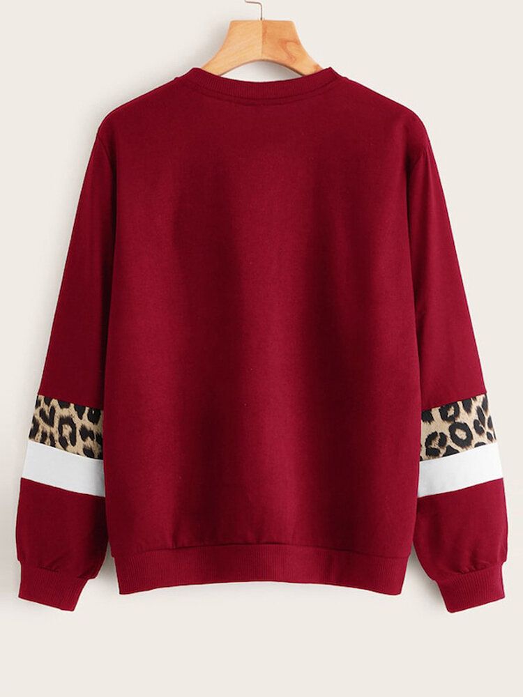 Sudaderas Sueltas De Manga Larga Con Bloque De Color De Leopardo Para Mujer