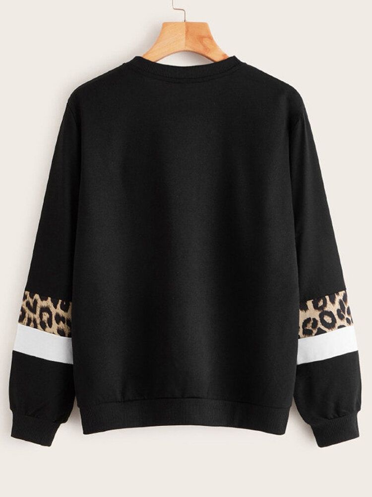 Sudaderas Sueltas De Manga Larga Con Bloque De Color De Leopardo Para Mujer