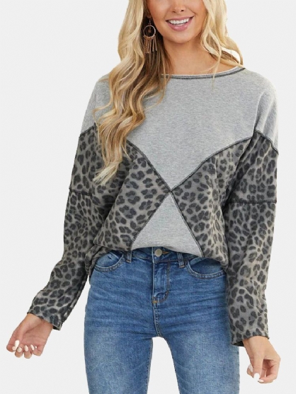 Sudaderas Sueltas De Manga Larga Con Cuello Redondo Y Estampado De Leopardo Para Mujer