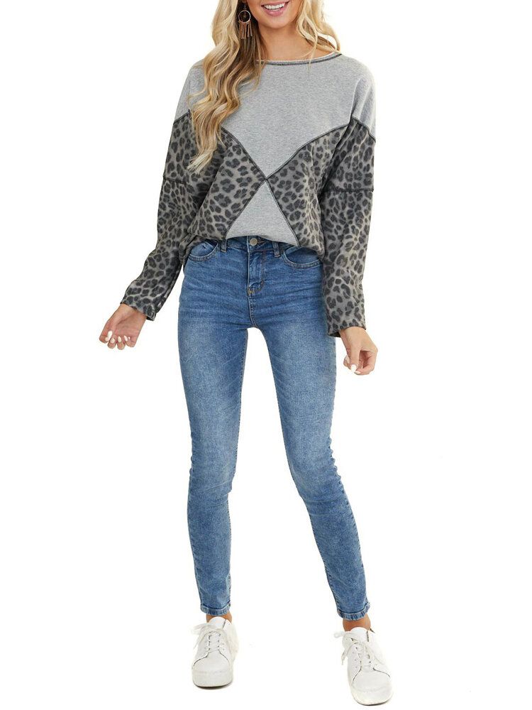 Sudaderas Sueltas De Manga Larga Con Cuello Redondo Y Estampado De Leopardo Para Mujer