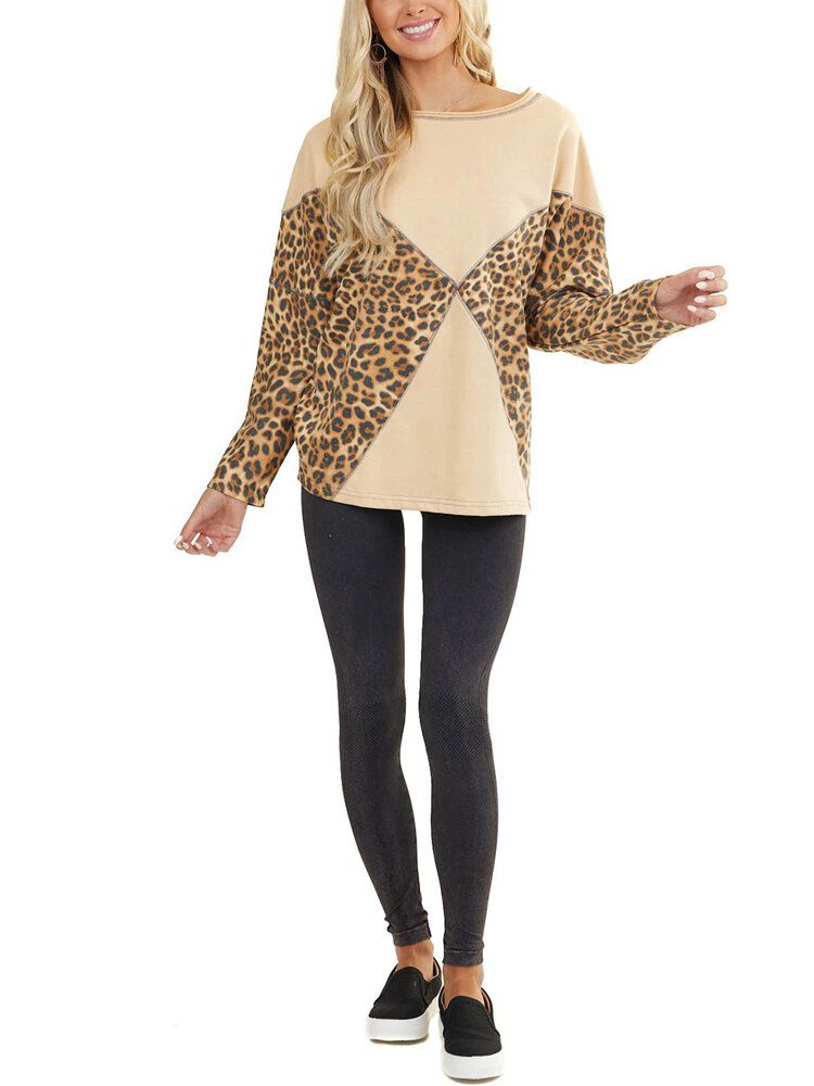 Sudaderas Sueltas De Manga Larga Con Cuello Redondo Y Estampado De Leopardo Para Mujer