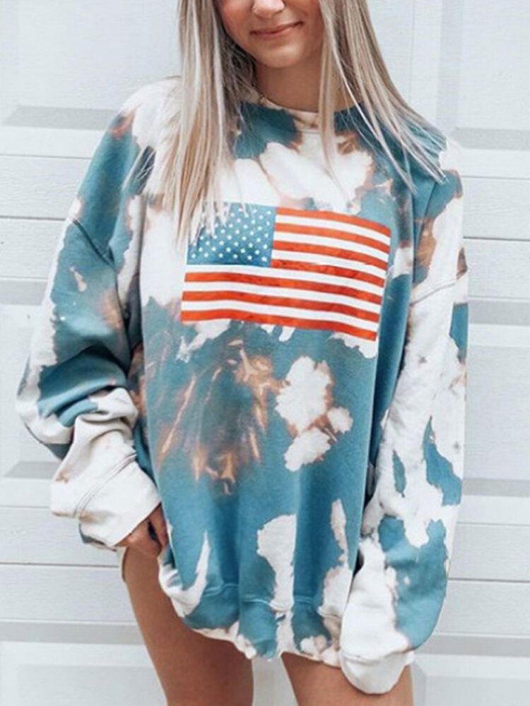 Sudaderas Sueltas De Manga Larga Con Estampado De Bandera Para Mujer