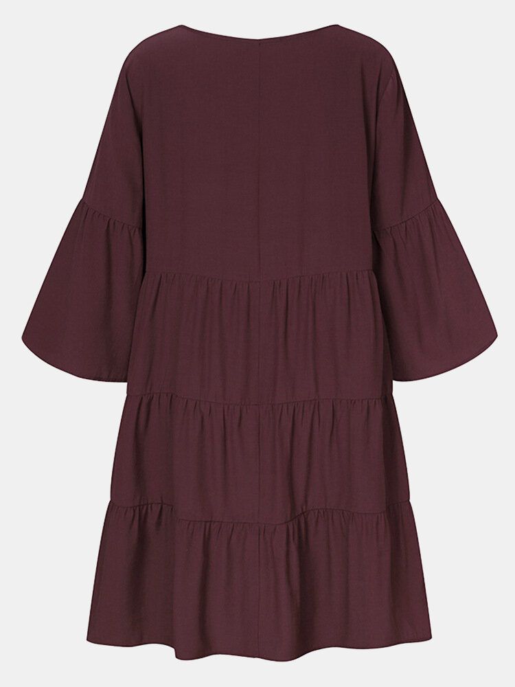 Mini Vestido A Capas Con Cuello En V Informal Y Manga Acampanada Para Mujer