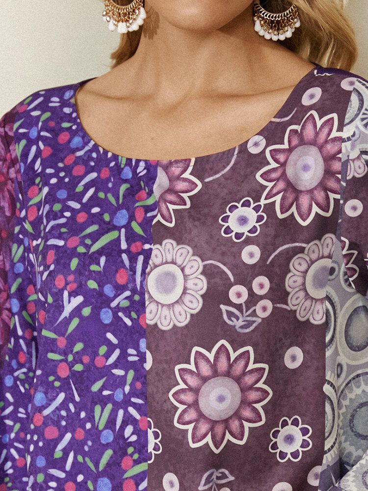 Mini Vestido De Manga Larga Con Estampado De Colores Étnicos Para Mujer Con Bolsillo