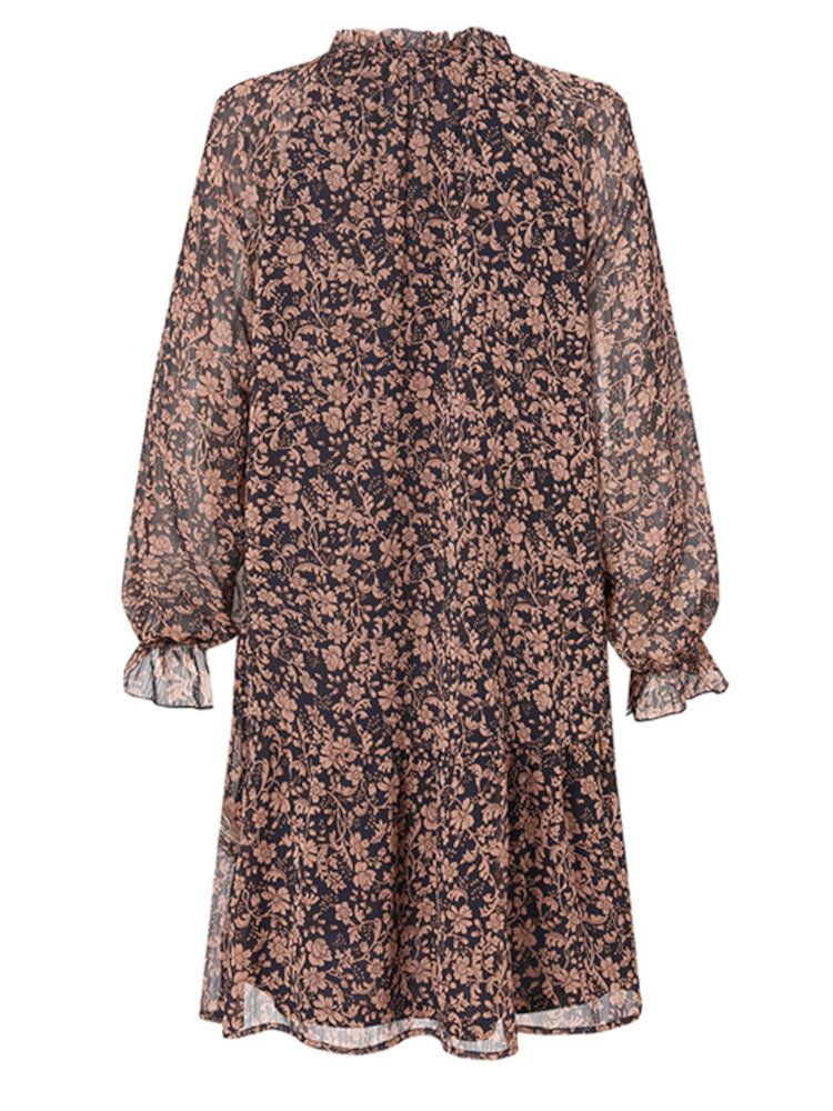 Vestido De Doble Capa Con Mangas Acampanadas Y Cuello En V Con Estampado Floral Ditsy Para Mujer Con Forro