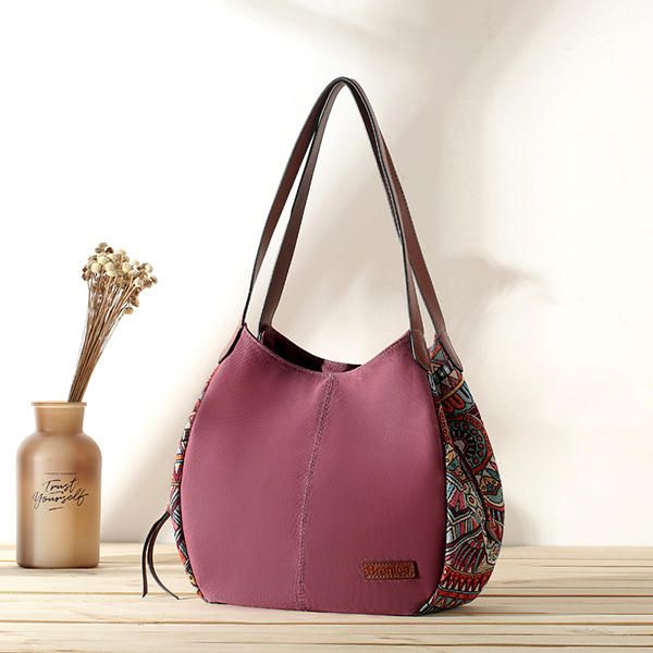 3 Bolsos Principales Bolso De Hombro De Lona Floral De Gran Capacidad Bohemia Bolso De Hombro Para Mujer