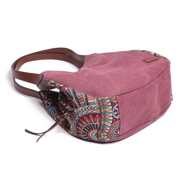 3 Bolsos Principales Bolso De Hombro De Lona Floral De Gran Capacidad Bohemia Bolso De Hombro Para Mujer