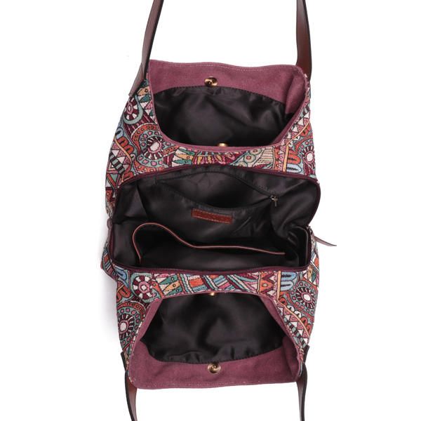 3 Bolsos Principales Bolso De Hombro De Lona Floral De Gran Capacidad Bohemia Bolso De Hombro Para Mujer