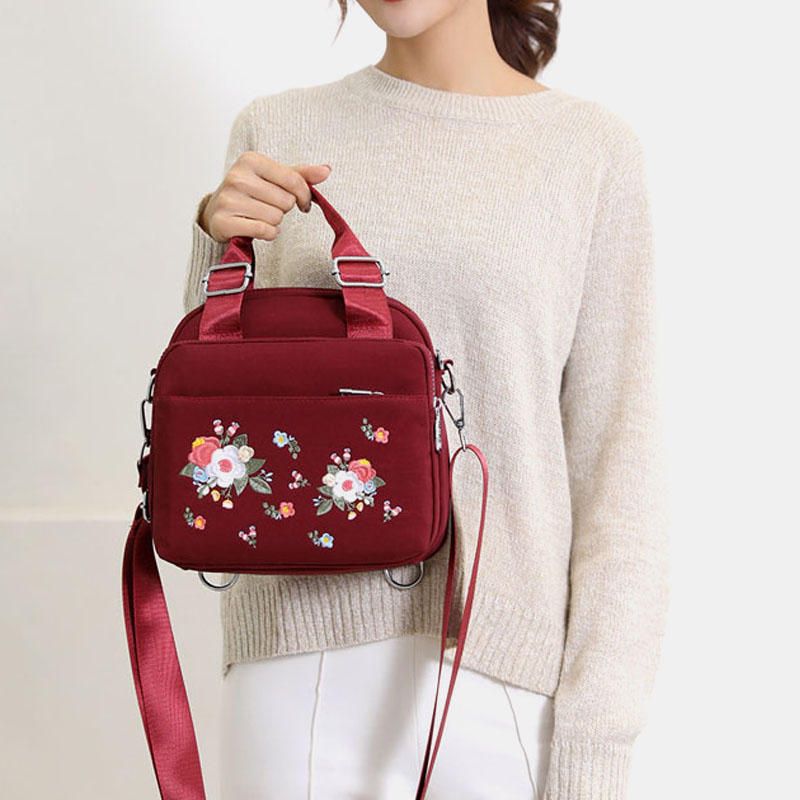 Bolso Bandolera Bordado Con Flores Impermeables Y Ligeras Para Mujer