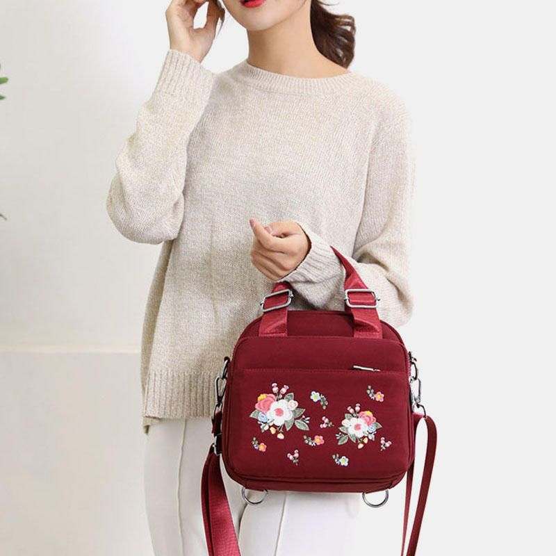 Bolso Bandolera Bordado Con Flores Impermeables Y Ligeras Para Mujer